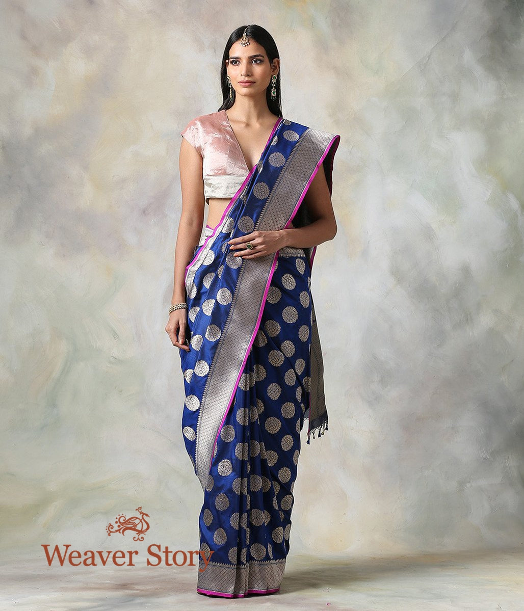 Handwoven_Blue_Cutwork_Booti_Saree_with_Pink_Selvedge_WeaverStory_02