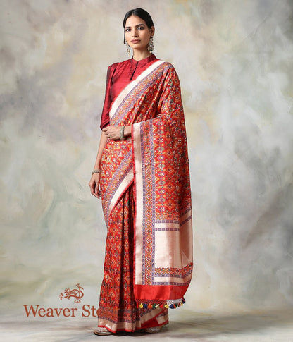 Handwoven_Red_Meenakari_Patola_Saree_with_a_Hint_of_Blue_WeaverStory_02