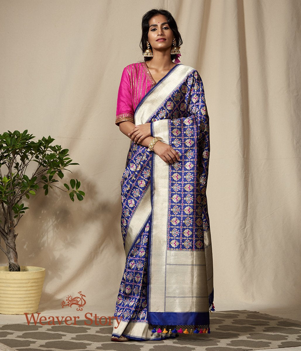 Handwoven_Banarasi_Patola_Saree_in_Blue_with_Meenakari_WeaverStory_02