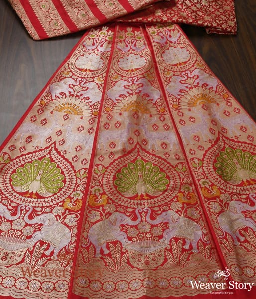 Red_Handloom_Banarasi_Silk_Shikargah_Lehenga_with_Cutwork_WeaverStory_02