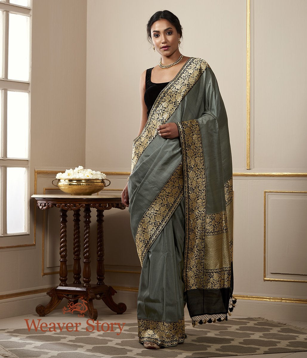 Handwoven_Grey_Tusser_Saree_with_Black_Kadhiyal_Border_WeaverStory_02