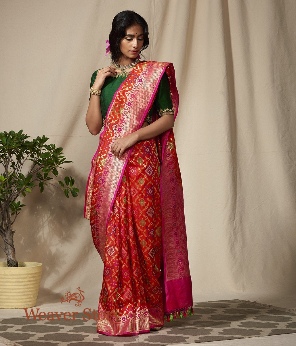 Orange_and_Pink_Banarasi_Patola_Saree_WeaverStory_02