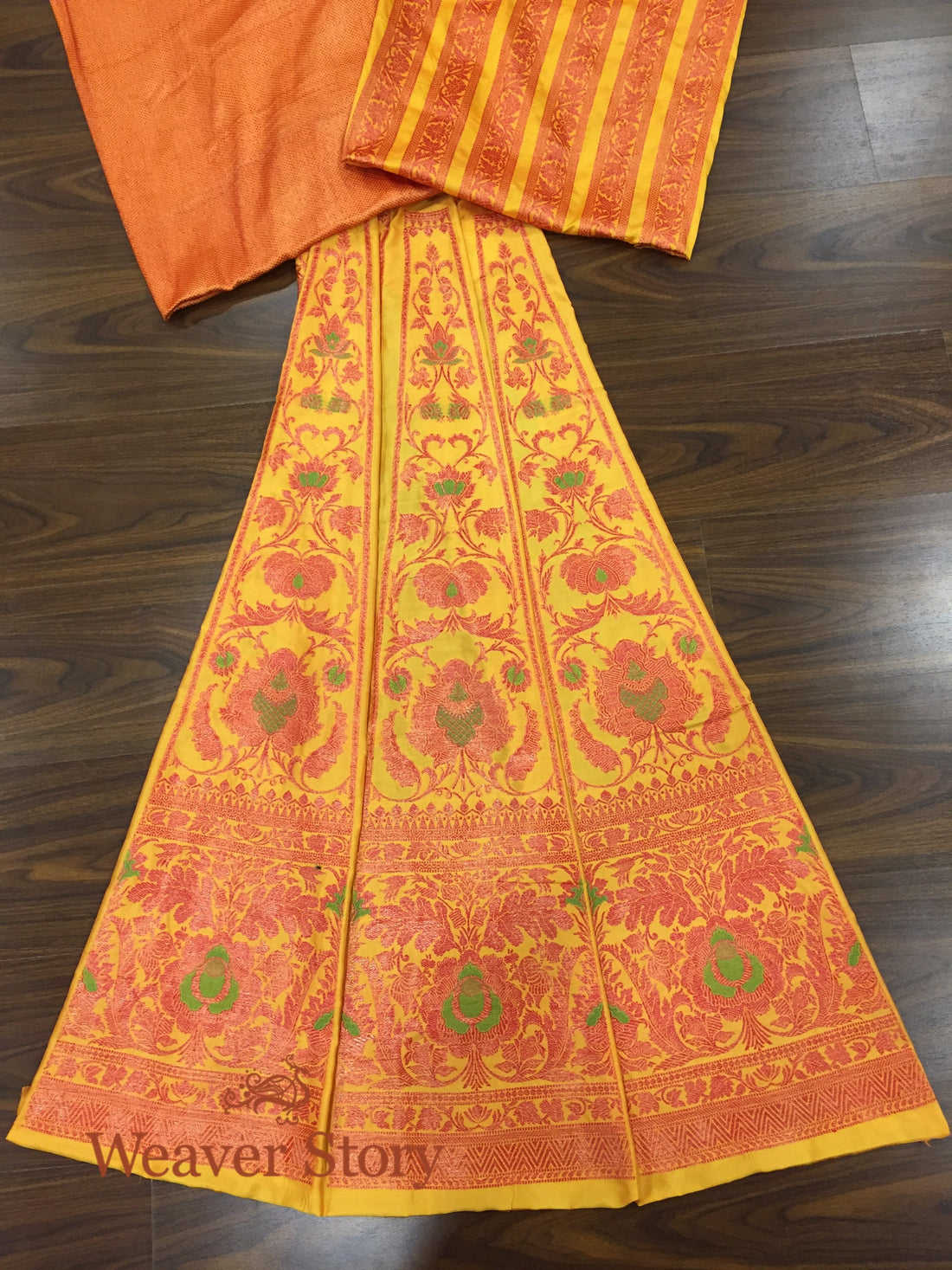 Handloom_Mustard_and_Red_copper_zari_banarasi_Lehenga_with_Meenakari_WeaverStory_02