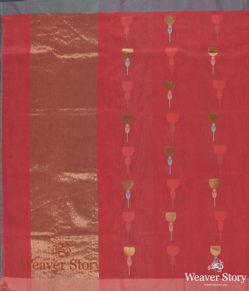 Handwoven_Peach_Cotton_Silk_Dupatta_with_Tulips_woven_in_Zari_WeaverStory_02