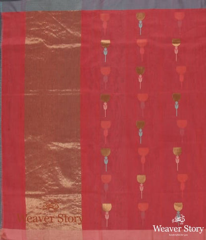 Handwoven_Peach_Cotton_Silk_Dupatta_with_Tulips_woven_in_Zari_WeaverStory_02