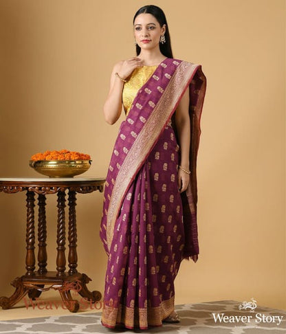 Handwoven_Phalsa_Color_Banarasi_Cotton_Saree_WeaverStory_02