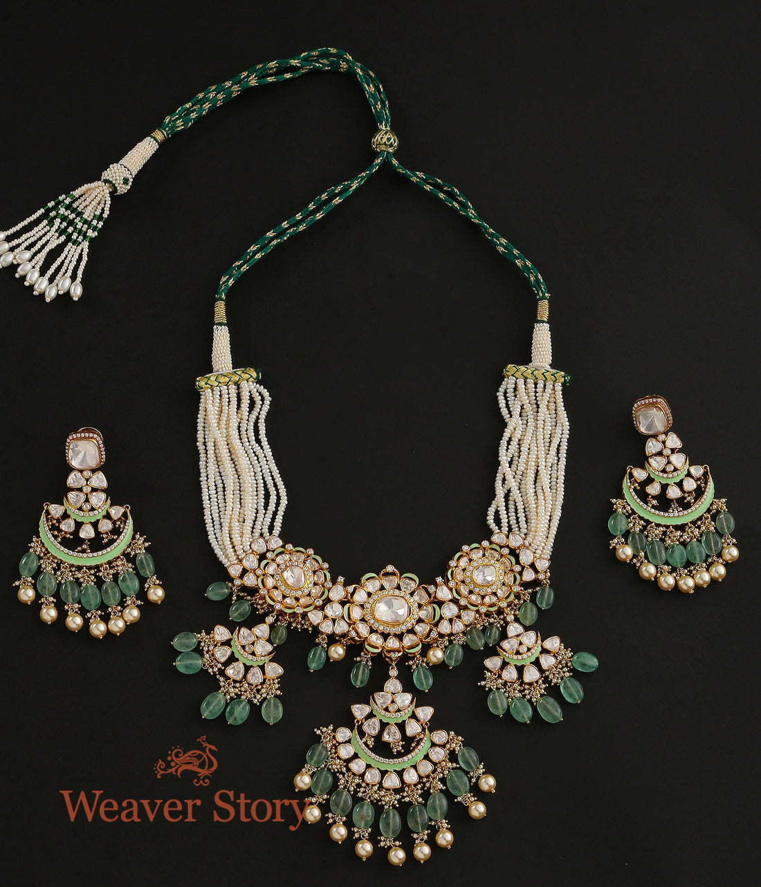 Madhulika_Necklace_Set_with_Moissanite_Polki_Crafted_in_Pure_Silver_WeaverStory_02