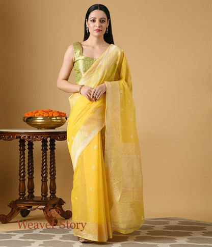 Handloom_Yellow_Cotton_Kora_Banarasi_Saree_WeaverStory_02