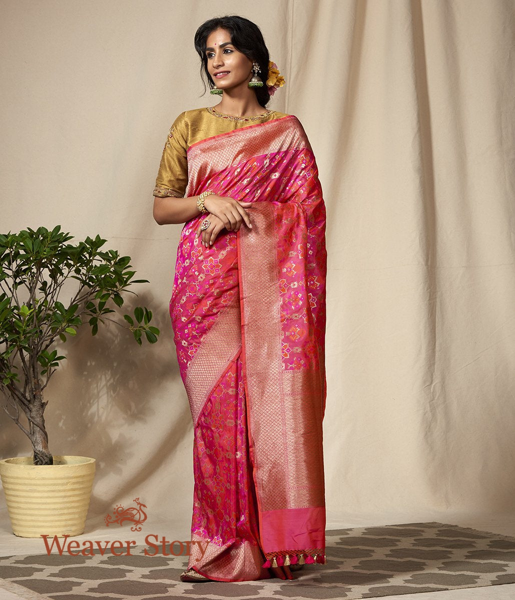 Handwoven_Pink_and_Orange_Antique_Zari_Banarasi_Patola_Saree_WeaverStory_02