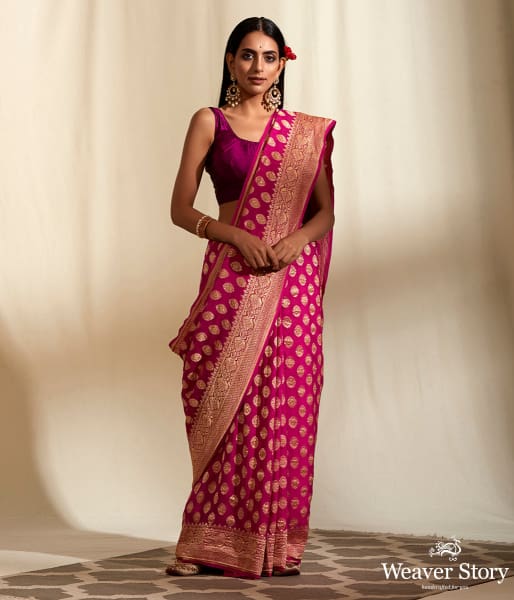 Handwoven_Pink_Banarasi_Georgette_Saree_WeaverStory_02