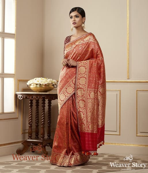 Handwoven_Red_Kimkhab_Saree_with_Meenakari_WeaverStory_02