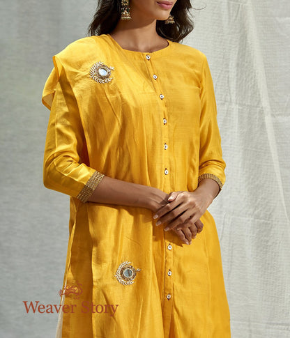 Handwoven_Yellow_Chanderi_Kurta_and_Skirt_with_Mirror_Work_Dupatta_WeaverStory_02