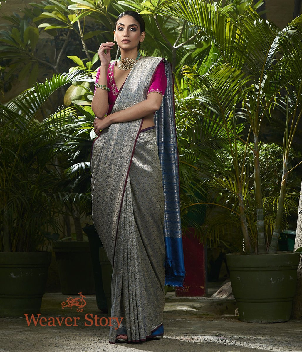 Handwoven_Cobalt_Blue_Zari_Kimkhab_with_Meenakari_WeaverStory_02