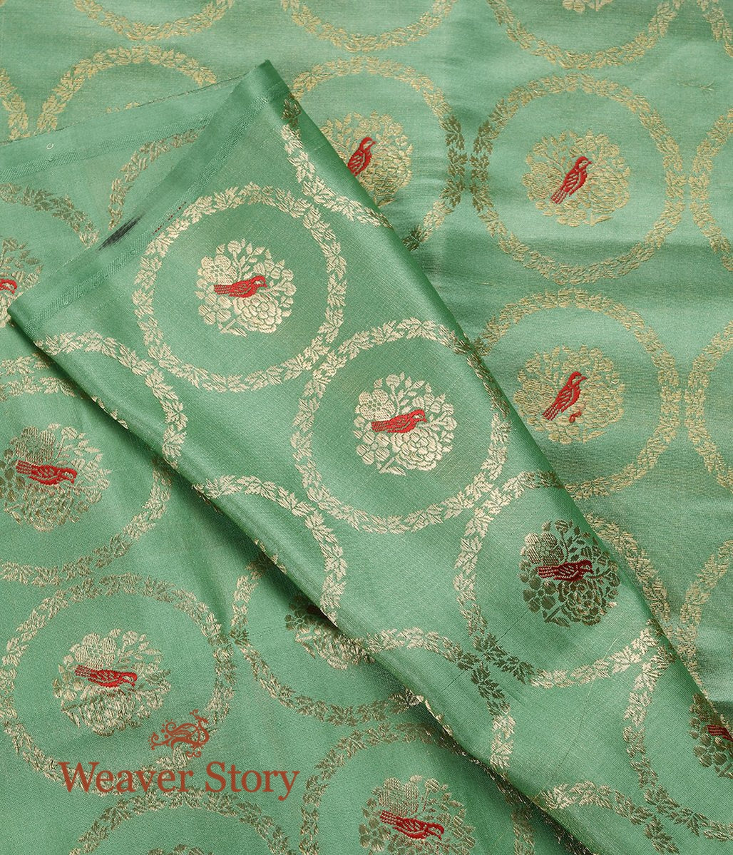 Handloom_Green_Pure_Satin_Fabric_with_Bird_Motifs_WeaverStory_02