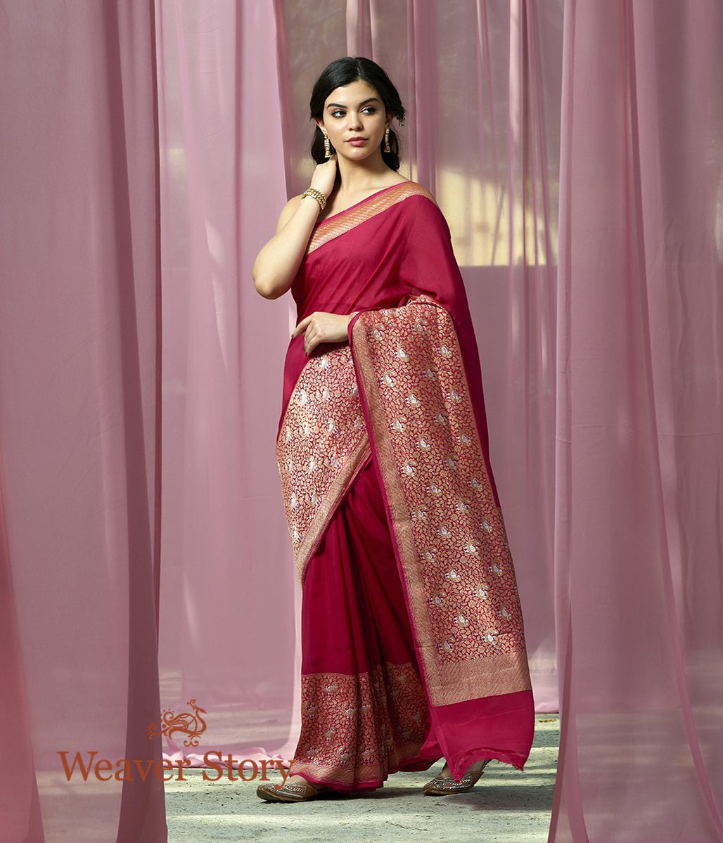 Handwoven_Pink_Banarasi_Georgette_Saree_with_Birds_Woven_on_the_Border_WeaverStory_02