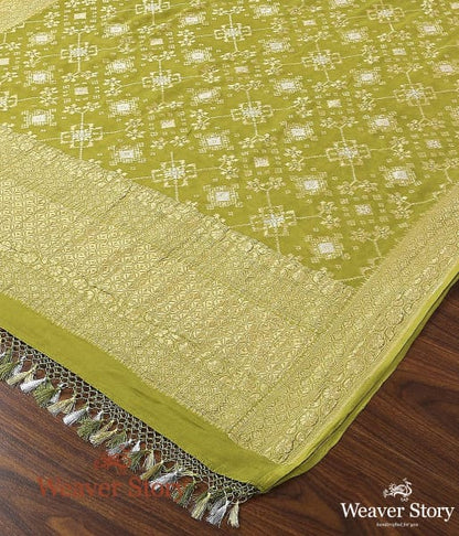 Handwoven_Banarasi_Georgette_Cutwork_Dupatta_in_Fresh_Green_WeaverStory_02