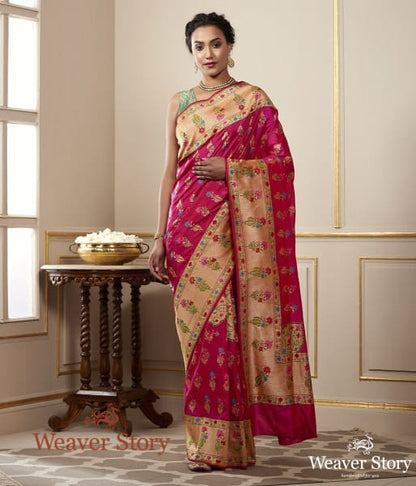 Handwoven_Rani_Pink_with_Meenakari,_Konia,_Real_Zari_Saree_WeaverStory_02