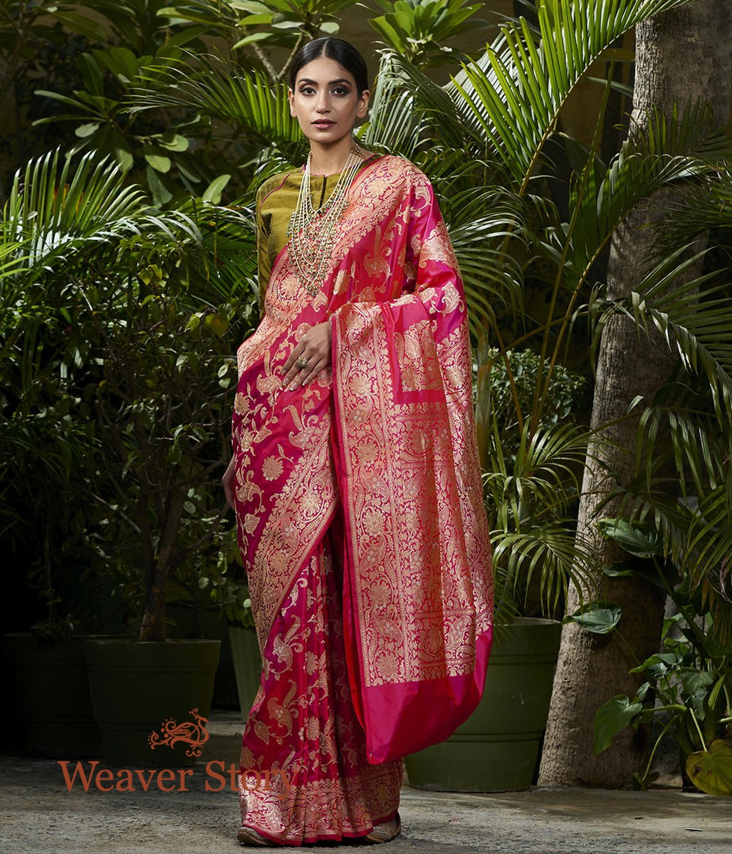 Handwoven_Rani_Pink_and_Orange_Dual_Tone_Koniya_Jangla_Saree_WeaverStory_02