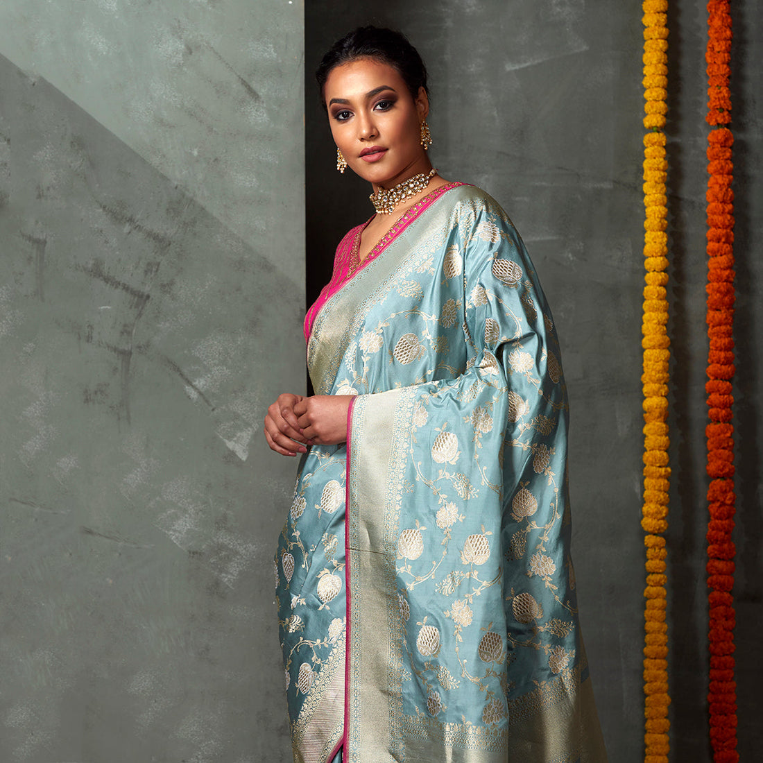 Handwoven_Light_Blue_Sona_Rupa_Kadhwa_Jangla_Saree_WeaverStory_01