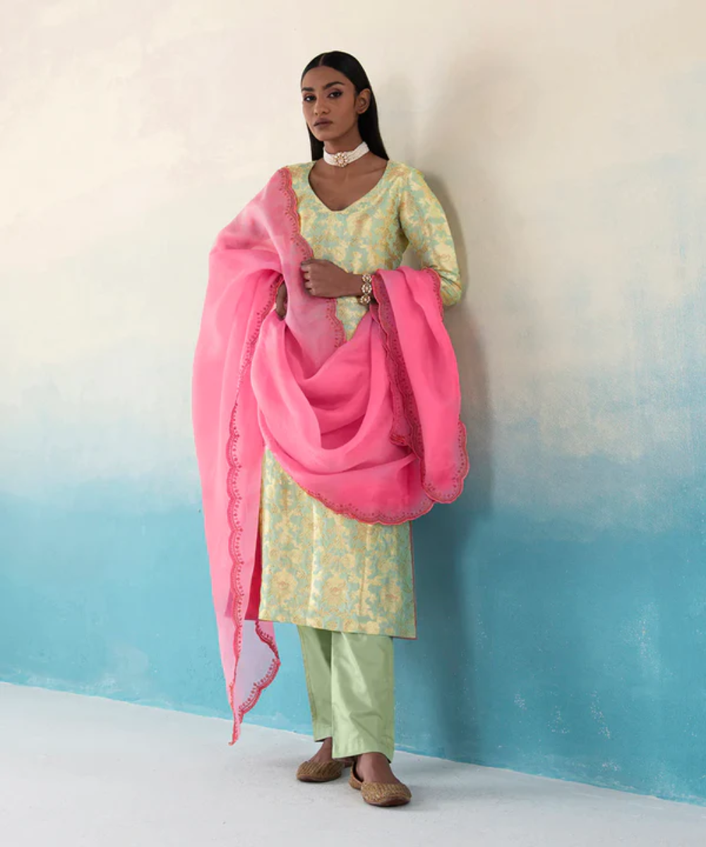 Banarasi Kurta With Mirror Detailing Paired With A Pant | Saheli Apparels