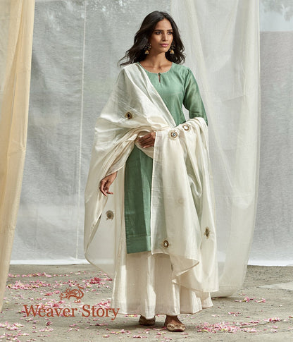 Handwoven_Sage_Green_Chanderi_Cotton_Silk_with_Tagai_Work_Tunic_with_White_Skirt_and_Dupatta_WeaverStory_01