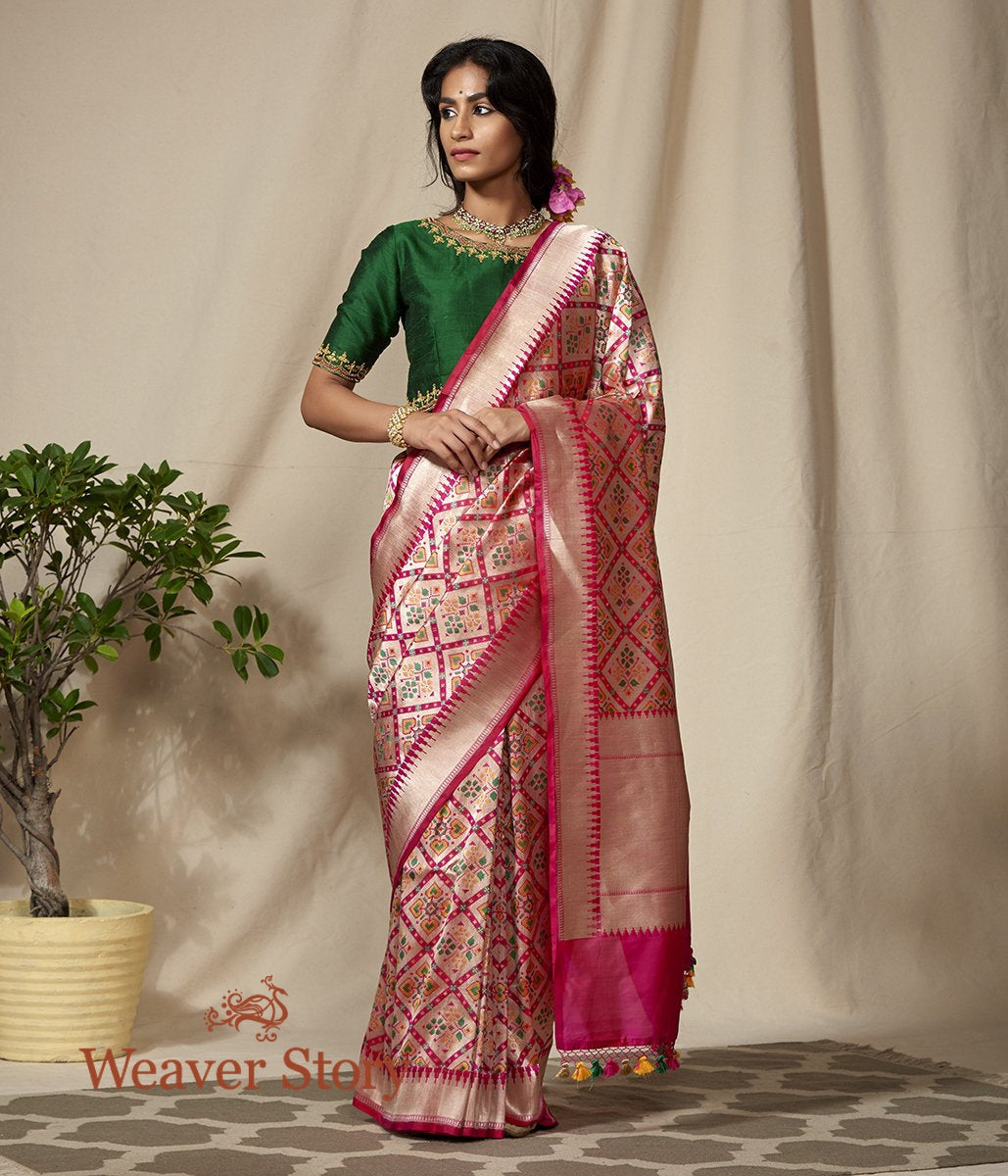 Handwoven_Pink_Banarasi_Patola_Saree_with_Zari_Base_WeaverStory_02