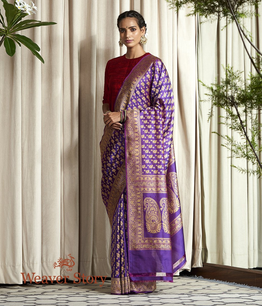 Handwoven_Purple_Baluchari_Kairi_Booti_Ghani_Saree_WeaverStory_02