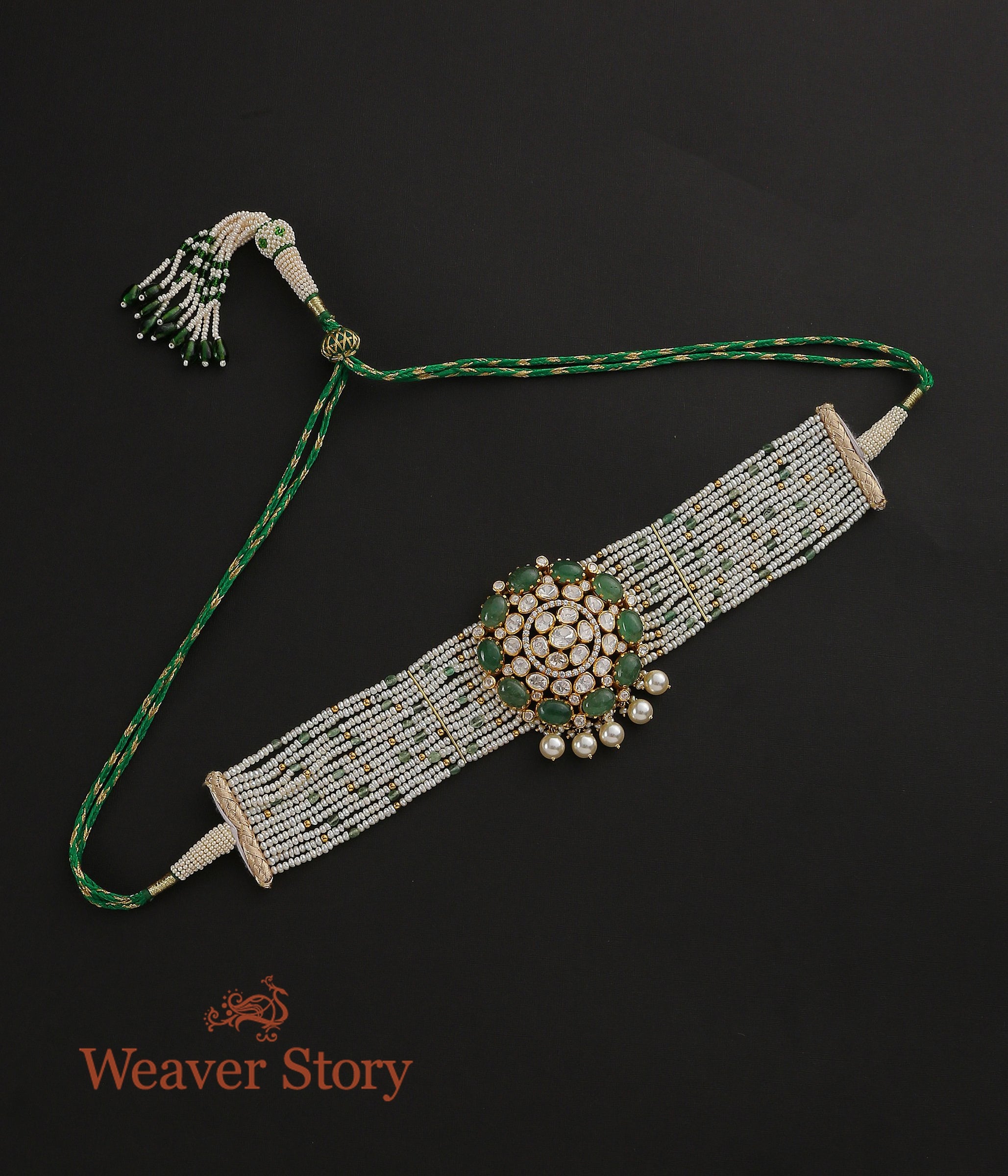Zayan_Choker_with_Moissanite_Polki_Crafted_in_Pure_Silver_WeaverStory_02