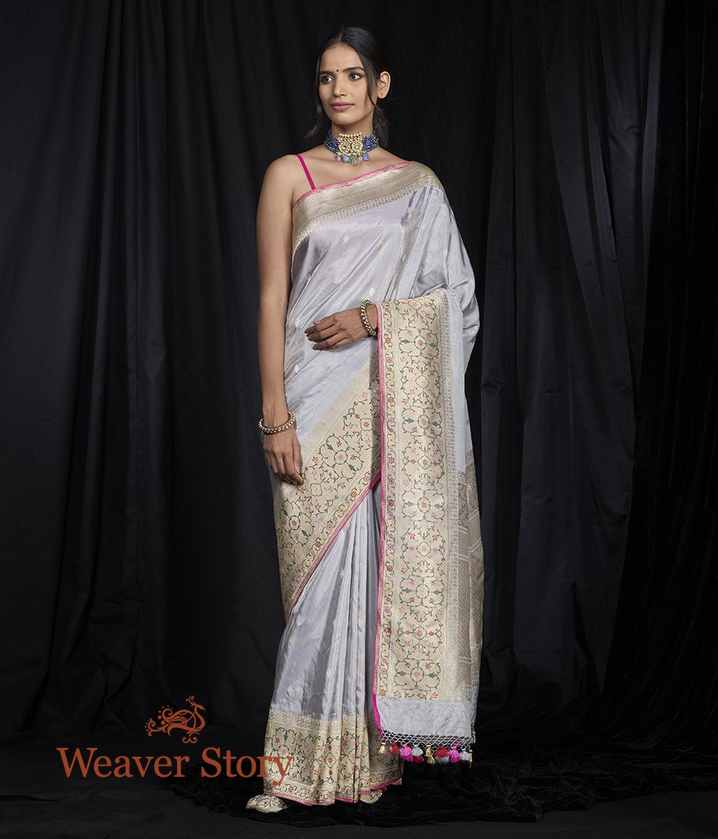 Handwoven_Tissue_Silk_Saree_with_Small_Booti_with_Meenakari_Border_WeaverStory_02