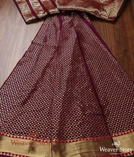 Wine_Handloom_Cutwork_Kalidar_Banarasi_Lehenga_WeaverStory_02