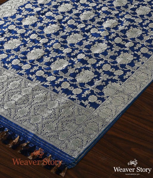 Handwoven_Blue_Kadhwa_Banarasi_Jangla_Dupatta_WeaverStory_03