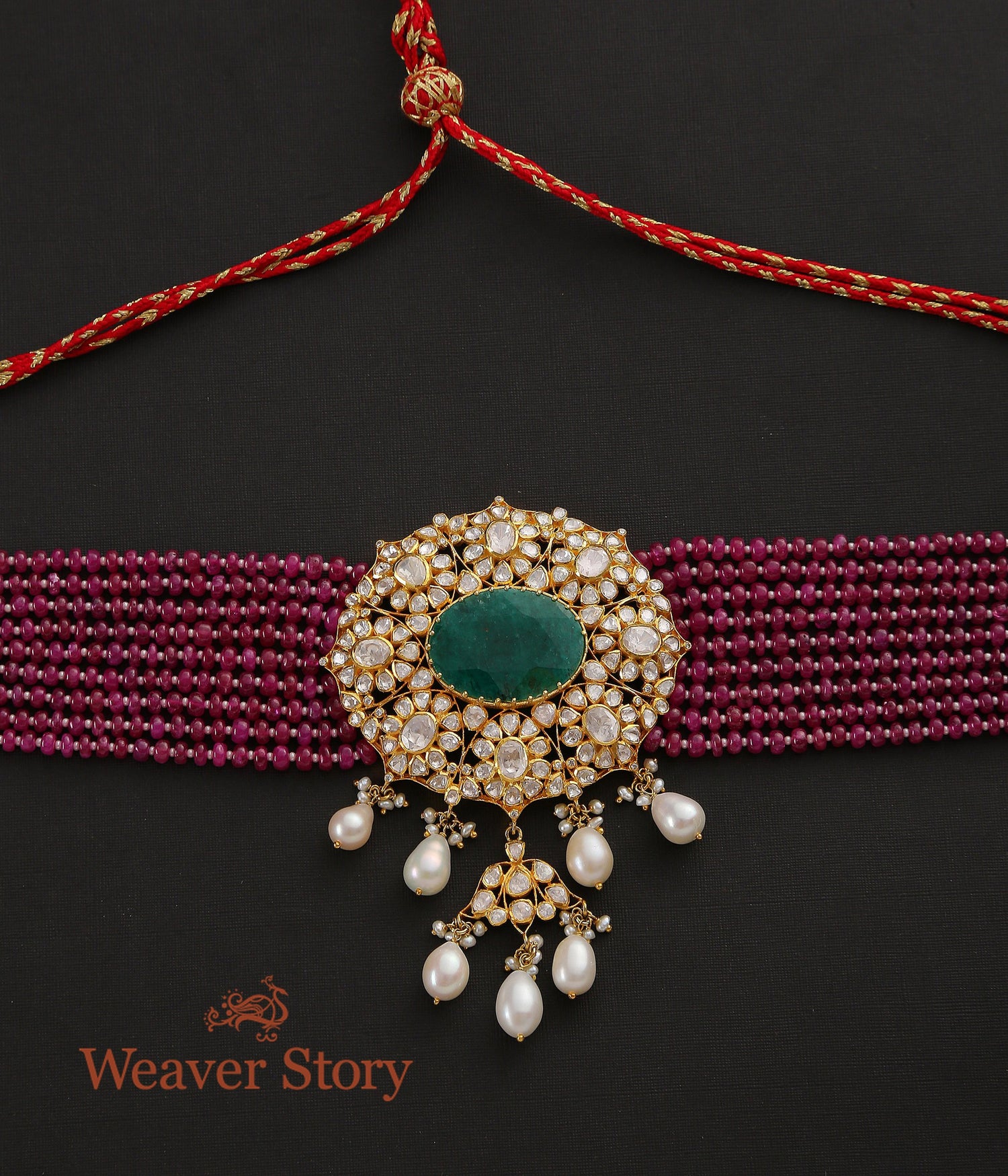 Gulnaar_Choker_Necklace_with_Moissanite_Polki_Crafted_in_Pure_Silver_WeaverStory_03