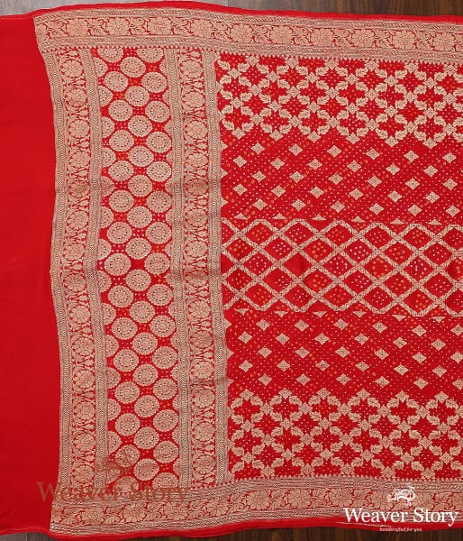 Handwoven_Banarasi_Bandhani_Georgette_Dupatta_in_Red_WeaverStory_03