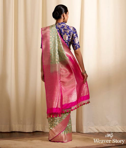 Handwoven_Light_Green_Phulkari_Pattern_Saree_with_Pink_Border_WeaverStory_03