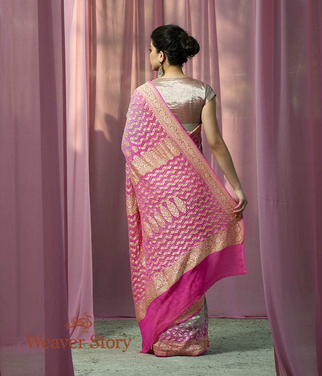 Handwoven_Pink_and_Green_Shaded_Banarasi_Bandhej_Saree_WeaverStory_03