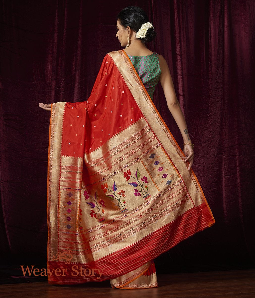 Handloom_Red_Katan_Silk_Saree_with_Paithani_Border_WeaverStory_03