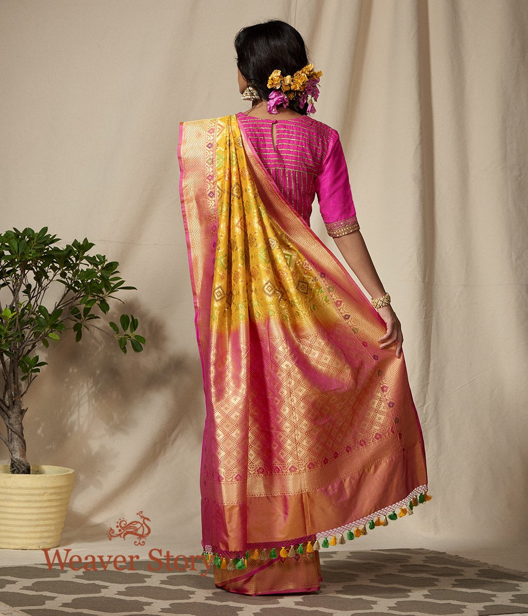 Handwoven_Yellow_and_Pink_Cutwork_Banarasi_Patola_Saree_WeaverStory_03