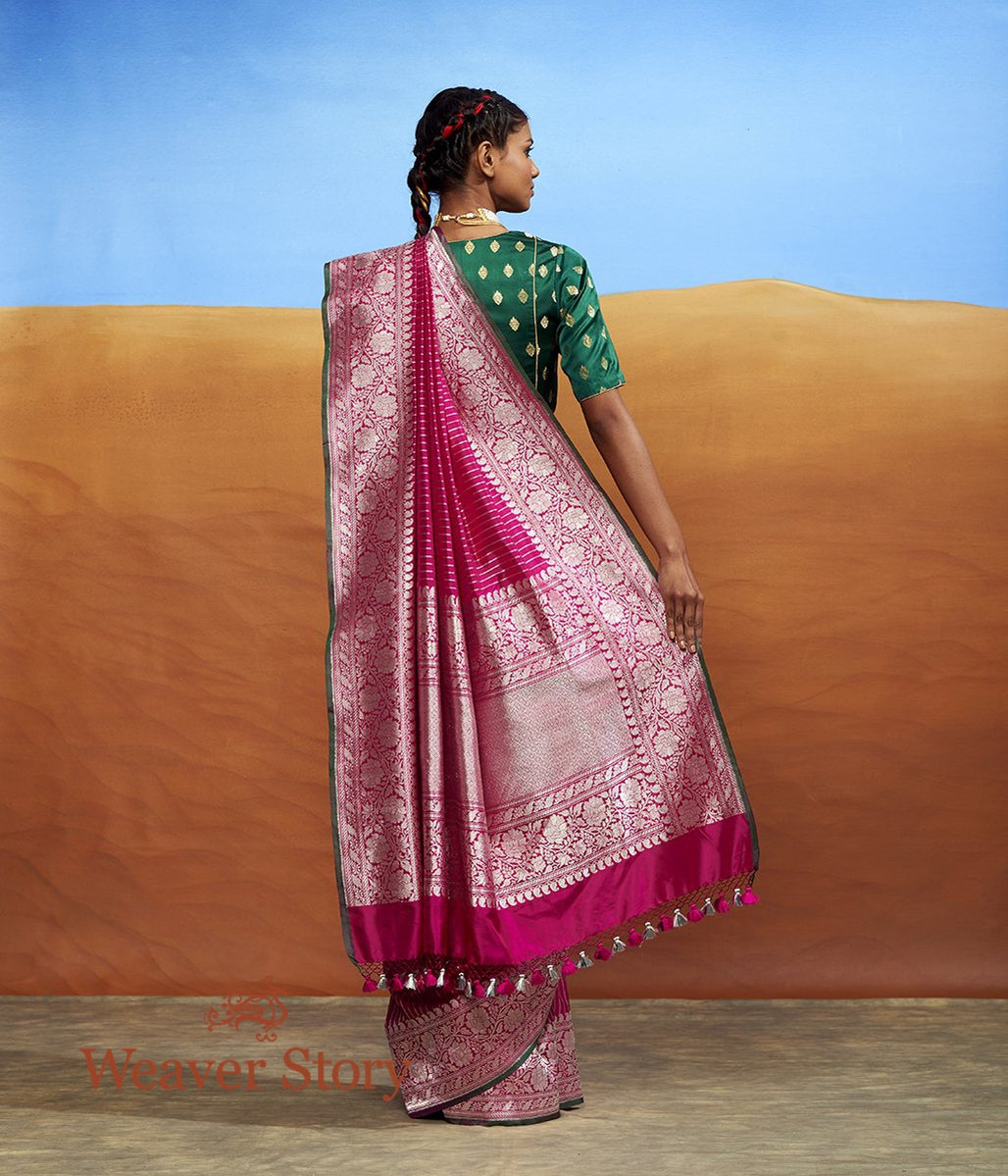 Handwoven_Pink_Plain_Saree_with_Silver_Zari_Stripes_and_Green_Selvedge_WeaverStory_03