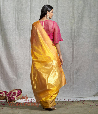 Handwoven_Yellow_Gold_Saree_with_Small_Floral_Booti_WeaverStory_03