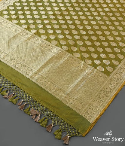 Handwoven_Green_Katan_Silk_Cutwork_Booti_Dupatta_WeaverStory_03