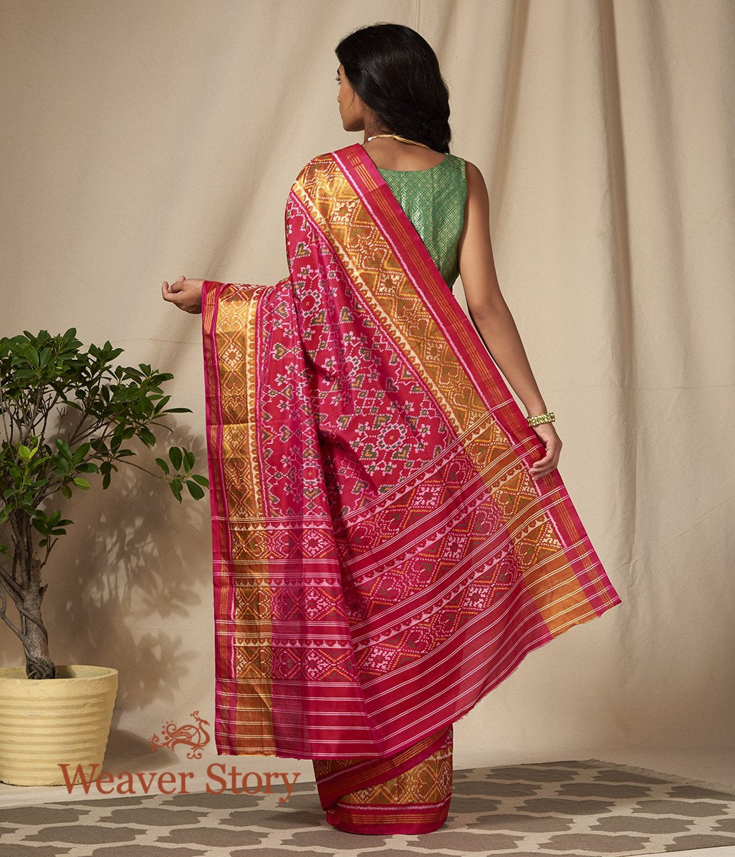 Handwoven_Pink_Gujarat_Patola_Saree_with_Gold_Tissue_Border_WeaverStory_03