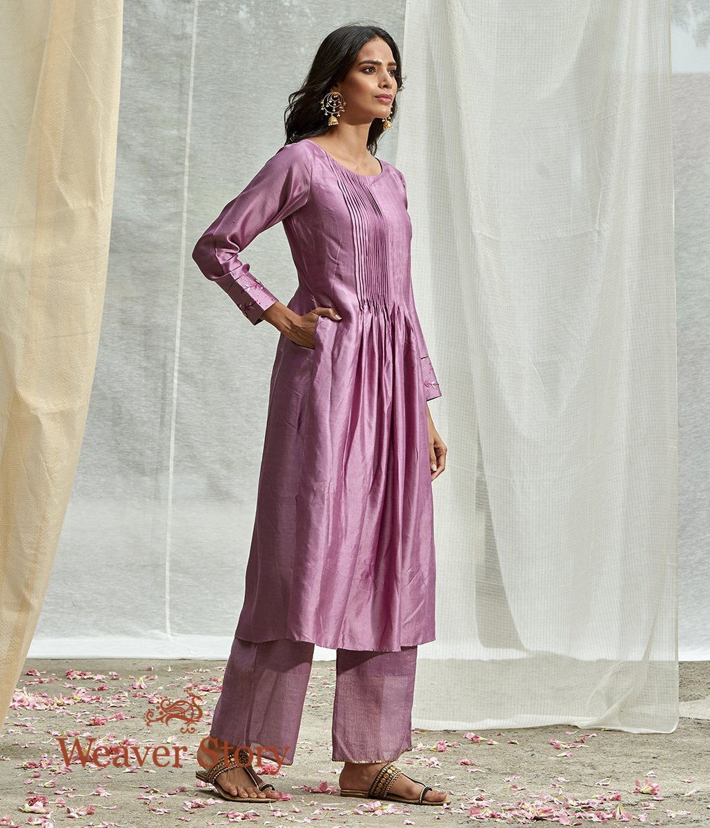 Handwoven_Purple_Front_Pintex_Tunic_with_Embroidered_Cuffs_with_Purple_Striped_Pants_WeaverStory_03
