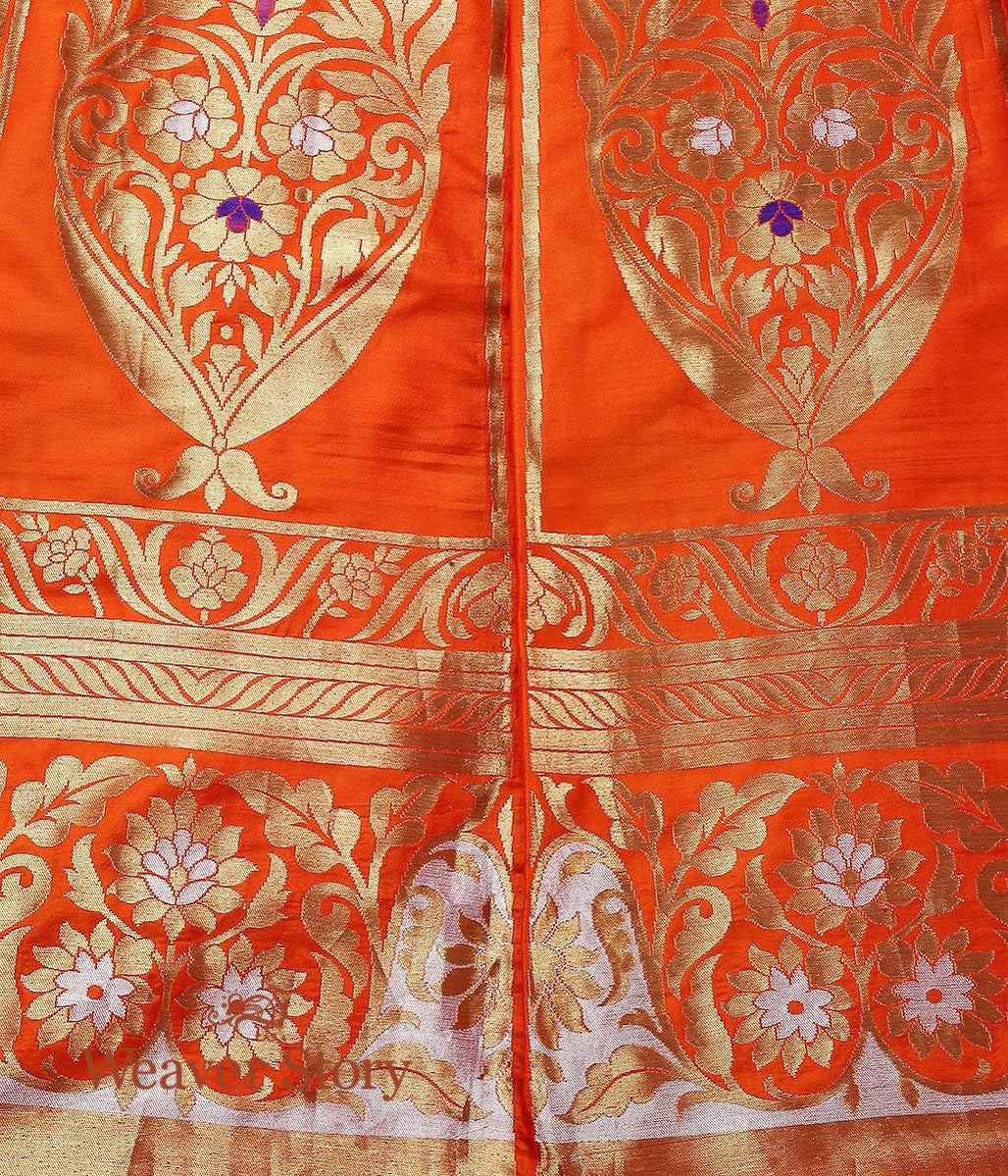 Handloom_Orange_Pure_Katan_Silk_Cutwork_Banarasi_Lehenga_WeaverStory_03