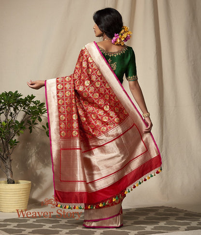 Handloom_Red_Meenakari_Banarasi_Patola_Saree_with_Pink_Selvedge_WeaverStory_03