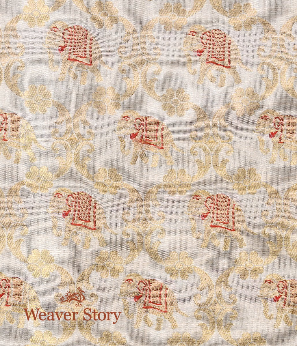 Handloom_Offwhite_Banarasi_Silk_Fabric_with_Small_Elephant_Motifs_WeaverStory_03