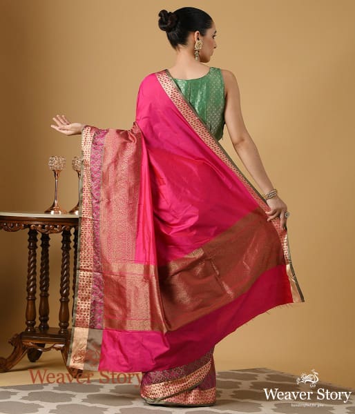 Handwoven_Pink_Katan_Silk_Banarasi_Saree_with_Antique_Zari_Border_WeaverStory_03