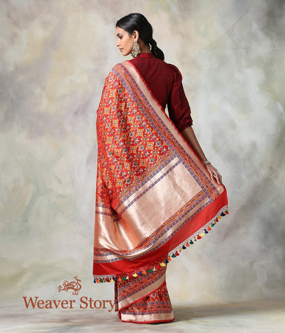 Handwoven_Red_Meenakari_Patola_Saree_with_a_Hint_of_Blue_WeaverStory_03