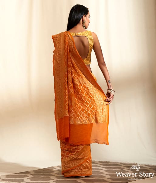 Handwoven_Banarasi_Bandhej_Saree_in_Orange_WeaverStory_03