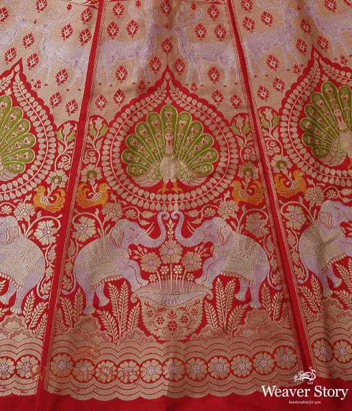 Red_Handloom_Banarasi_Silk_Shikargah_Lehenga_with_Cutwork_WeaverStory_03