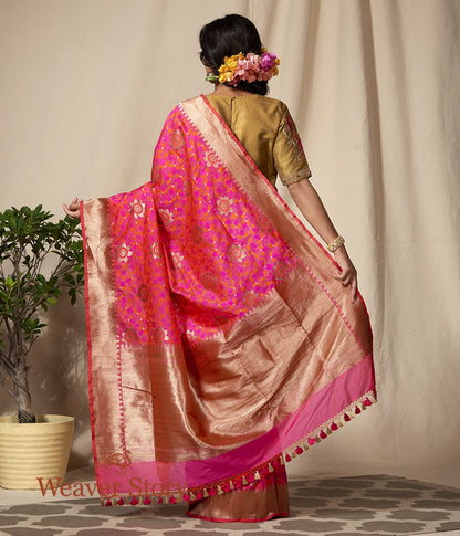 Handwoven_Pink_and_Orange_Antique_Zari_Floral_Jaal_Saree_WeaverStory_03